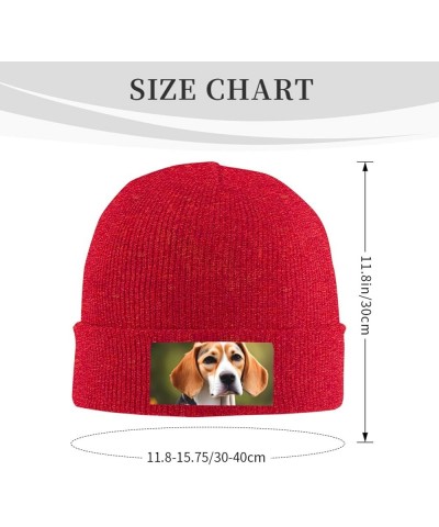 Beagle Dog Print Knitted Hat Daily Soft, Warm Hat,Adult Beanie Hat, Elastic Brimless Cap Doudou Hat Red $10.32 Skullies & Bea...