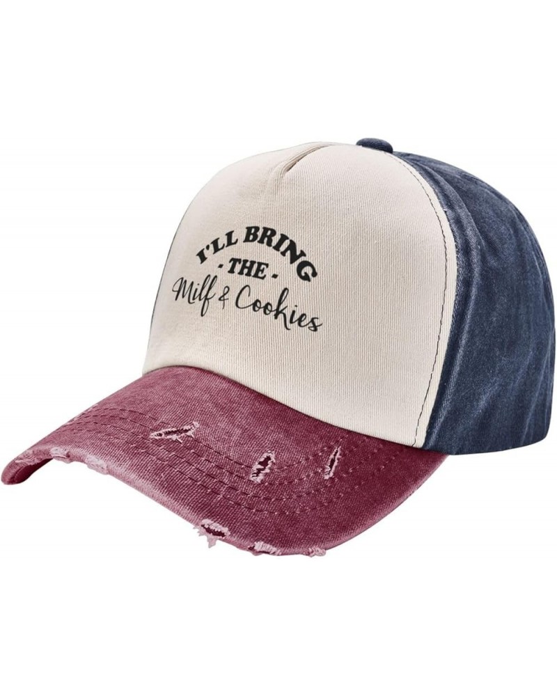 I'll Bring-The Milf-&-Cookies-Hat Funny Dad Caps Adults Cool Denim Baseball caps for Men Women Navy and Red $13.79 Baseball Caps