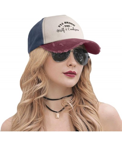 I'll Bring-The Milf-&-Cookies-Hat Funny Dad Caps Adults Cool Denim Baseball caps for Men Women Navy and Red $13.79 Baseball Caps