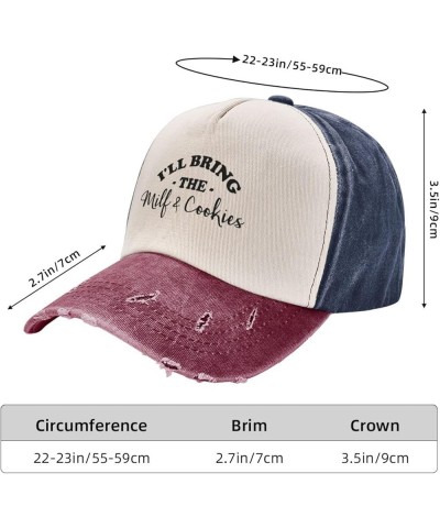 I'll Bring-The Milf-&-Cookies-Hat Funny Dad Caps Adults Cool Denim Baseball caps for Men Women Navy and Red $13.79 Baseball Caps