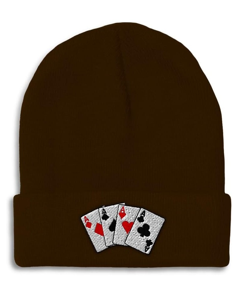 Beanies for Men Poker Cards Game Embroidery Poker Winter Hats for Women Acrylic Skull Cap 1 Size Brown Design Only $9.96 Skul...