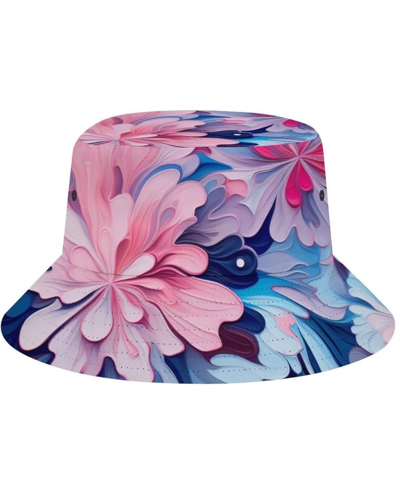 Fishing Hats Colorful Modern Floral Abstract Art Pink Blue Unisex Packable Bucket Hat Sun Hat Mens Womens Bucket Hat Pattern-...