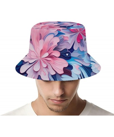 Fishing Hats Colorful Modern Floral Abstract Art Pink Blue Unisex Packable Bucket Hat Sun Hat Mens Womens Bucket Hat Pattern-...