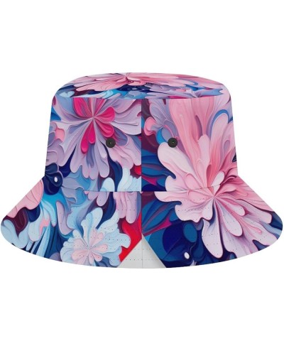 Fishing Hats Colorful Modern Floral Abstract Art Pink Blue Unisex Packable Bucket Hat Sun Hat Mens Womens Bucket Hat Pattern-...