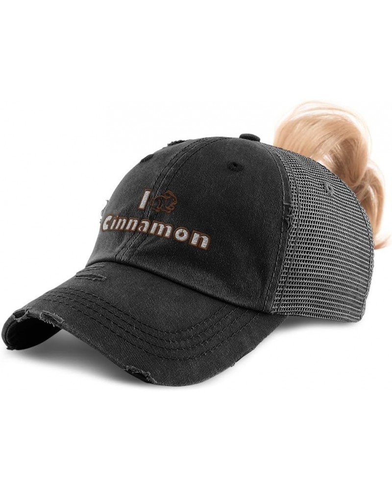 Womens Ponytail Cap I Rabbit Cinnamon Bunny Cotton Animal Distressed Trucker Hat Black Design Only $11.60 Baseball Caps