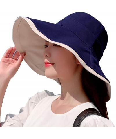 7" Women's Wide Brim Sun Hat, Large Foldable UV Protective Sun Hat, can be worn on both sides Blue $11.50 Sun Hats