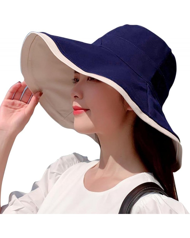 7" Women's Wide Brim Sun Hat, Large Foldable UV Protective Sun Hat, can be worn on both sides Blue $11.50 Sun Hats