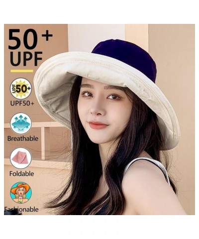 7" Women's Wide Brim Sun Hat, Large Foldable UV Protective Sun Hat, can be worn on both sides Blue $11.50 Sun Hats