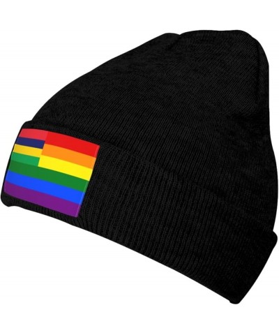 Mauritius Rainbow Flag Beanie Hat for Men Women Knit Skull Cap Warm Hats Black Knitted Caps Black $10.89 Skullies & Beanies