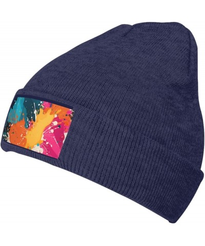 Beanie for Men Women Color Splash Pattern Warm Winter Knit Cuffed Beanie Soft Warm Ski Hats Unisex Navy Blue $11.89 Skullies ...