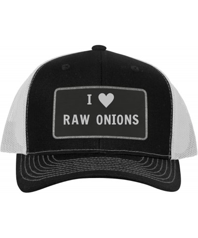 I Heart Love Raw Onions - Leather Black Patch Engraved Trucker Hat Black/white $16.21 Baseball Caps