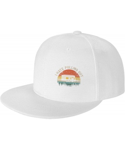 Camping I Hate Pulling Out Vintage Camper Travel Trailer Trucker Hat Men Baseball Cap Women Dad Hat Ponytail Hat Black White ...