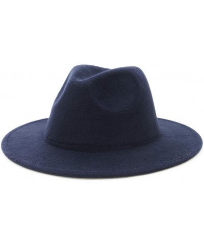 Mens Womens Wide Brim Fedora Wool Hat Retro Style Trilby Panama Wool Felt Hat Gentleman Hat Navy 56-58CM $11.18 Fedoras