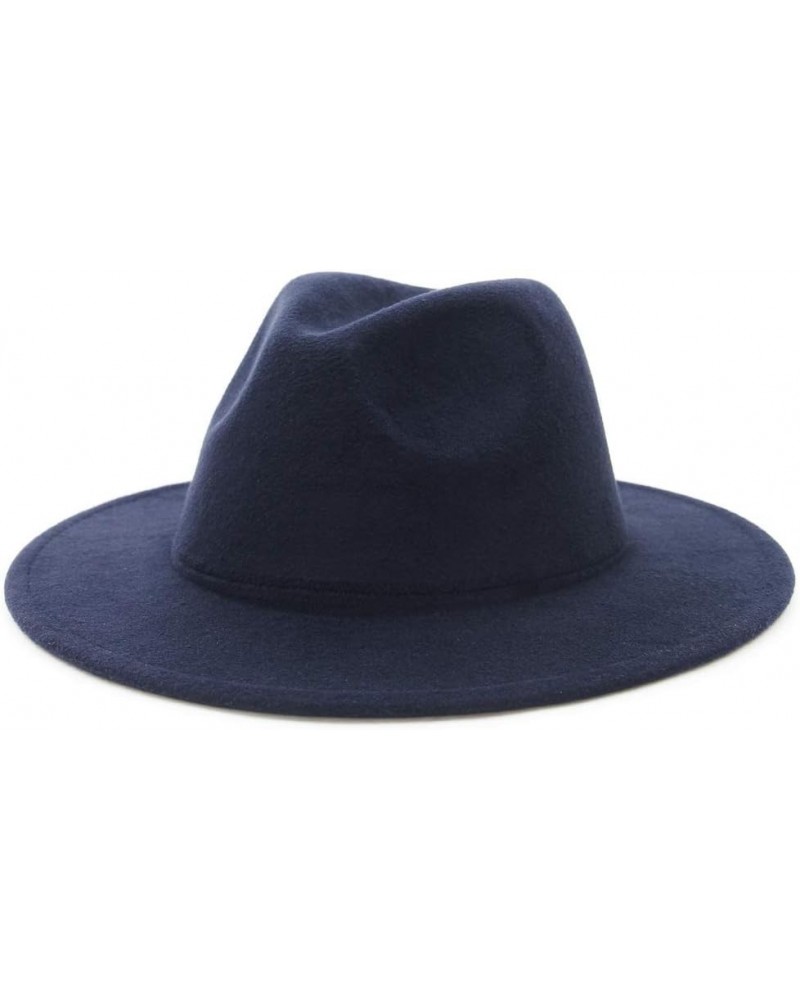 Mens Womens Wide Brim Fedora Wool Hat Retro Style Trilby Panama Wool Felt Hat Gentleman Hat Navy 56-58CM $11.18 Fedoras