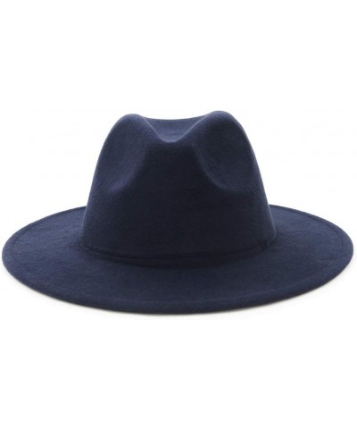 Mens Womens Wide Brim Fedora Wool Hat Retro Style Trilby Panama Wool Felt Hat Gentleman Hat Navy 56-58CM $11.18 Fedoras