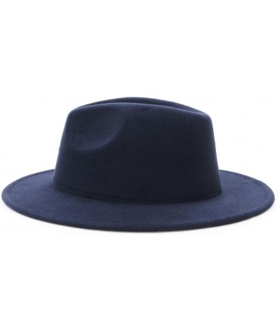 Mens Womens Wide Brim Fedora Wool Hat Retro Style Trilby Panama Wool Felt Hat Gentleman Hat Navy 56-58CM $11.18 Fedoras