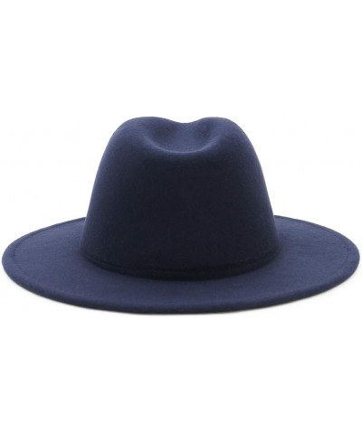 Mens Womens Wide Brim Fedora Wool Hat Retro Style Trilby Panama Wool Felt Hat Gentleman Hat Navy 56-58CM $11.18 Fedoras