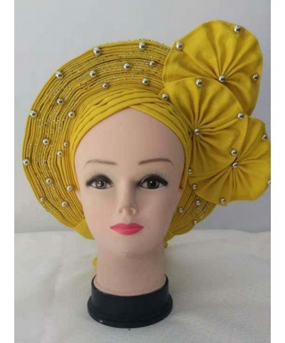 Yellow Fashion ASO Oke Gele Headties with Beads and Stones Atiku Fabric African Women Headtie by MSB Fabric co.706 $33.32 Hea...