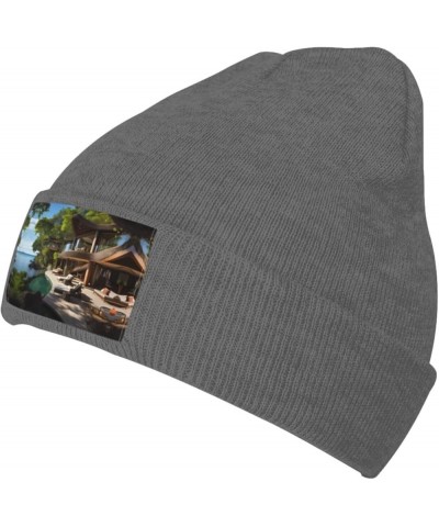 Black Knit Hat Cap Tahitian Vacation Pattern Soft Good Elasticity Suitable for Daily and Outdoor Sports Deep Heather $8.93 Sk...