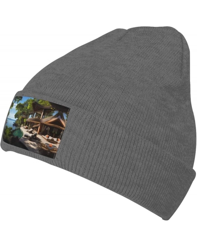 Black Knit Hat Cap Tahitian Vacation Pattern Soft Good Elasticity Suitable for Daily and Outdoor Sports Deep Heather $8.93 Sk...