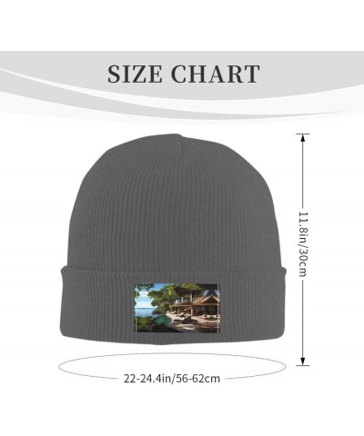 Black Knit Hat Cap Tahitian Vacation Pattern Soft Good Elasticity Suitable for Daily and Outdoor Sports Deep Heather $8.93 Sk...