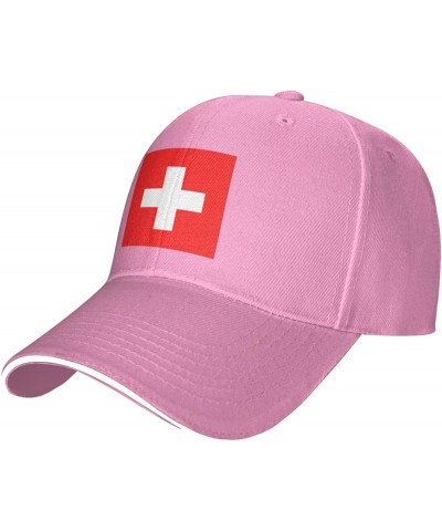 Swiss Flag Hat Adjustable Sandwich Peaked Cap Outdoor Sports Baseball Cap Trucker Cap Pink $13.00 Baseball Caps