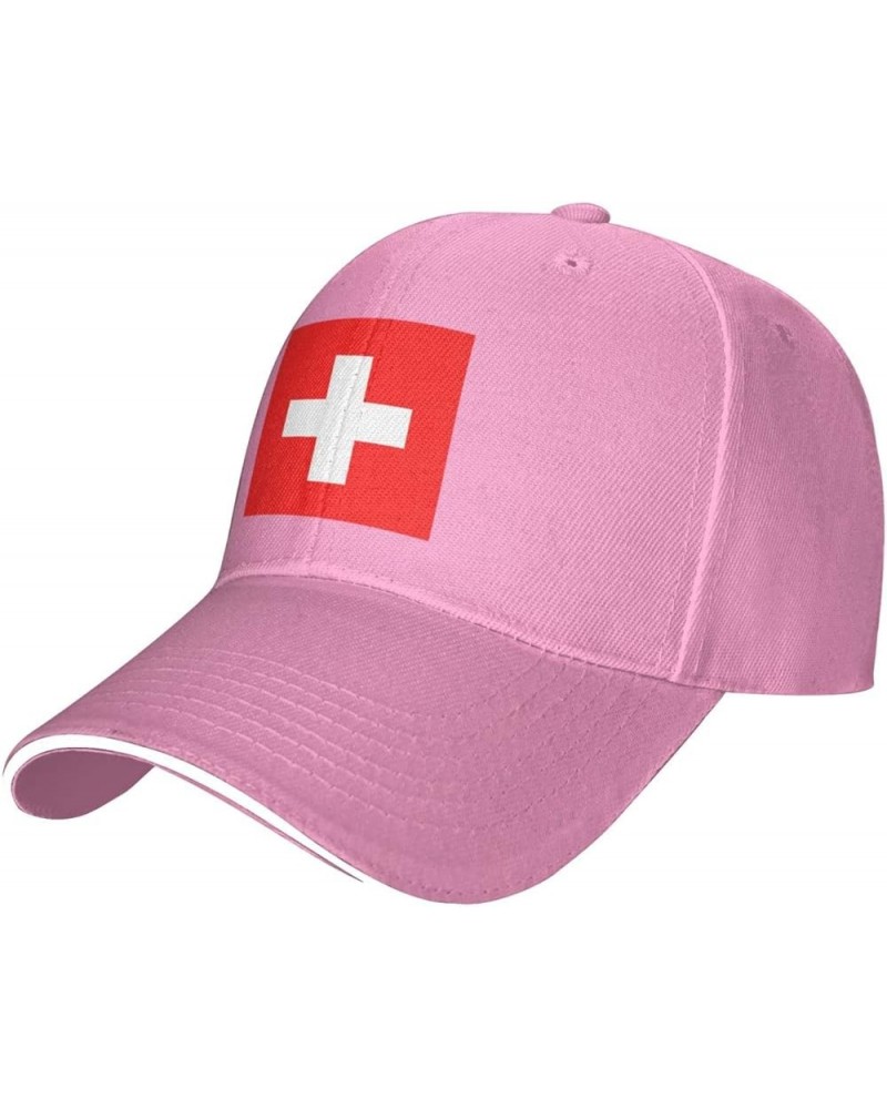 Swiss Flag Hat Adjustable Sandwich Peaked Cap Outdoor Sports Baseball Cap Trucker Cap Pink $13.00 Baseball Caps