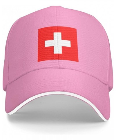 Swiss Flag Hat Adjustable Sandwich Peaked Cap Outdoor Sports Baseball Cap Trucker Cap Pink $13.00 Baseball Caps