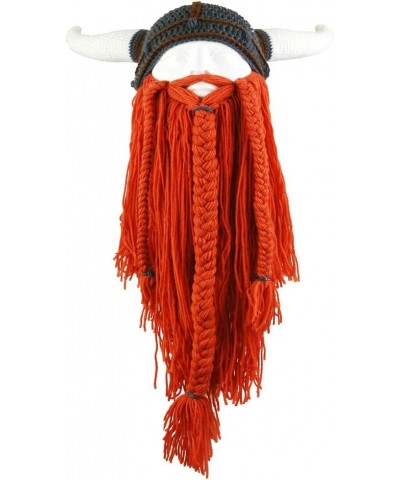 Men Funny Hat Viking Beard Beanie Horn Hat Long Beard Hats Winter Knit Wool Warm Cap Orange $17.39 Skullies & Beanies