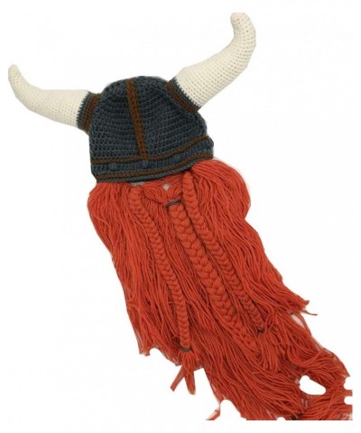 Men Funny Hat Viking Beard Beanie Horn Hat Long Beard Hats Winter Knit Wool Warm Cap Orange $17.39 Skullies & Beanies