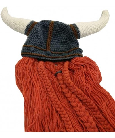 Men Funny Hat Viking Beard Beanie Horn Hat Long Beard Hats Winter Knit Wool Warm Cap Orange $17.39 Skullies & Beanies