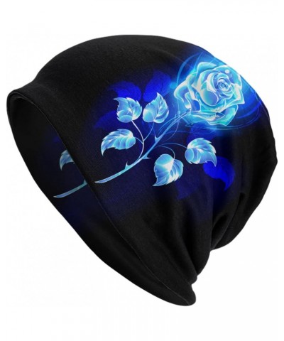 Burning Blue Rose Beanie Chemo Hat Cancer Headwear Knitted Hats Baggy Slouchy Scarf Cap for Women Men $10.19 Skullies & Beanies