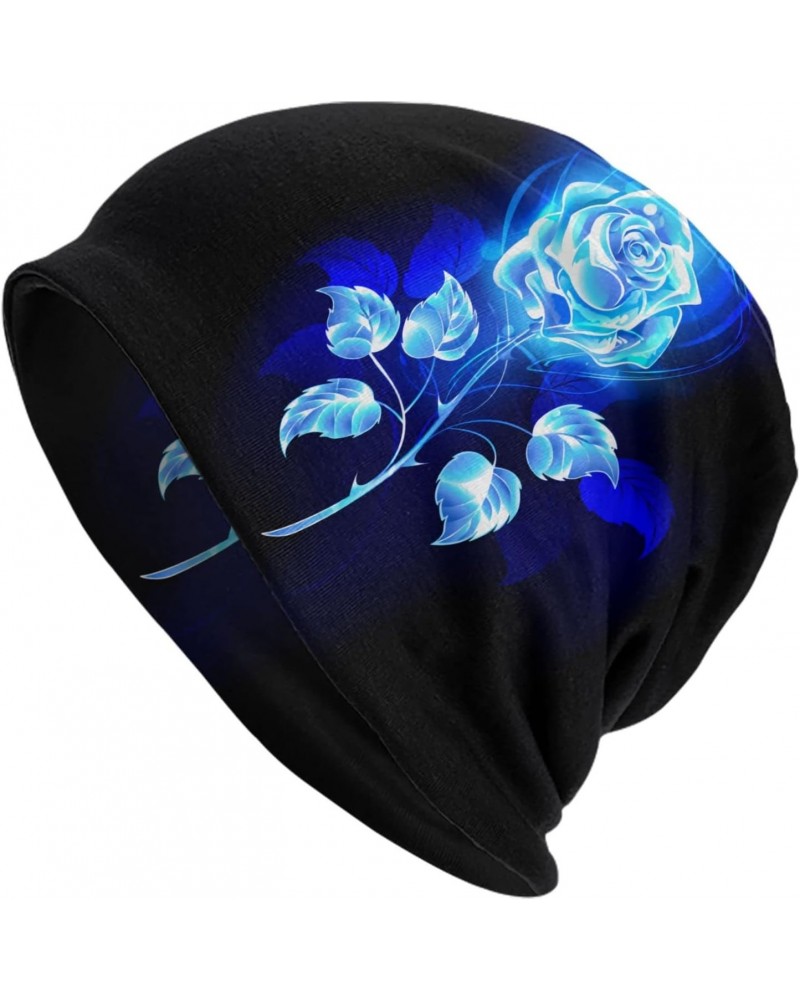 Burning Blue Rose Beanie Chemo Hat Cancer Headwear Knitted Hats Baggy Slouchy Scarf Cap for Women Men $10.19 Skullies & Beanies