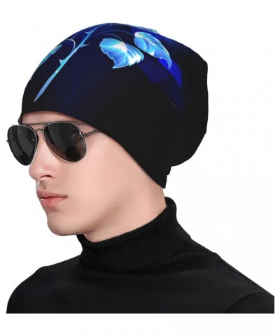 Burning Blue Rose Beanie Chemo Hat Cancer Headwear Knitted Hats Baggy Slouchy Scarf Cap for Women Men $10.19 Skullies & Beanies