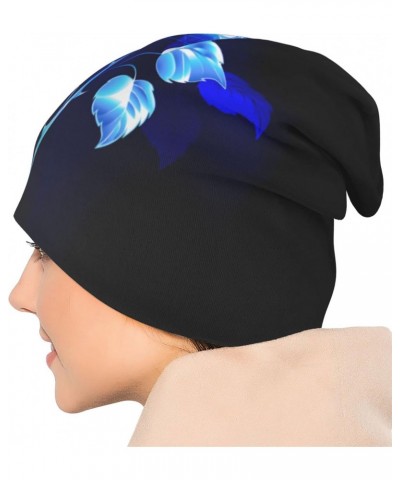 Burning Blue Rose Beanie Chemo Hat Cancer Headwear Knitted Hats Baggy Slouchy Scarf Cap for Women Men $10.19 Skullies & Beanies