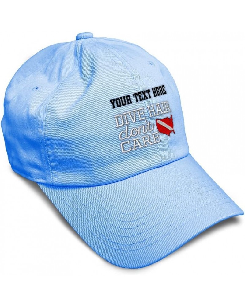 Soft Baseball Cap Dive Hair Don't Care Embroidery Humor Country Twill Cotton Dad Hats for Men & Women Light Blue Personalized...