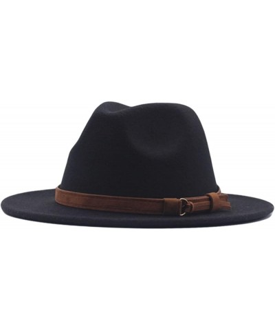 Fedora Hat Soft Wool Felt Fashionable Panama Hats Classic Wide Brim Cloche Hat with Leather Belt Buckle for Men Women Army Gr...