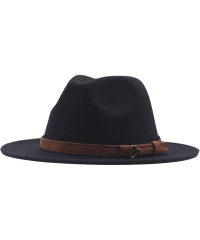 Fedora Hat Soft Wool Felt Fashionable Panama Hats Classic Wide Brim Cloche Hat with Leather Belt Buckle for Men Women Army Gr...