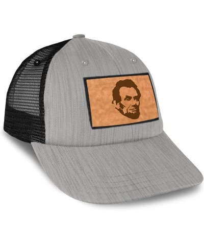 Patch Hat Printed Leather Background Abraham Lincoln President Style A Cotton Trucker Baseball Cap Heather Gray Black Rectang...