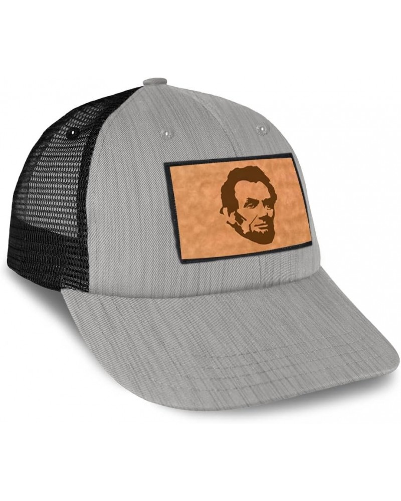 Patch Hat Printed Leather Background Abraham Lincoln President Style A Cotton Trucker Baseball Cap Heather Gray Black Rectang...