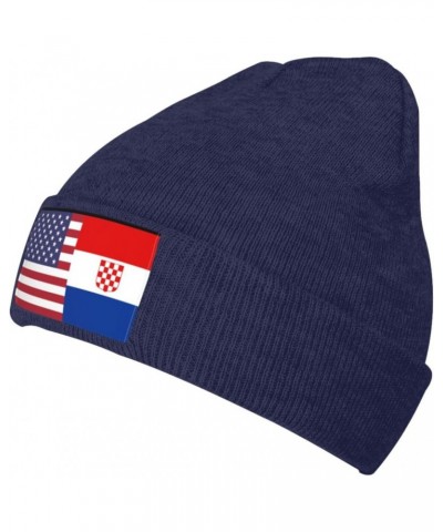 America Croatia Friendship Flag Warm Knit Hat Cap Fashion for Men Women Navy Blue $11.39 Skullies & Beanies