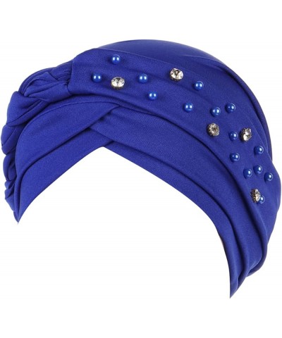 Women Stud Bead Turban Cap Braid Pre Tied Headwrap Hat Rhinestones Pearl Head Wrap Hats Tie Hair Wraps Caps Blue $6.83 Sun Hats