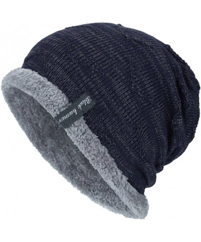 Cap Crochet Button Plush Cap Solid Stitching Hats Peaked Knit Outdoor Women Hats Goofy Hat 5-navy $13.24 Skullies & Beanies