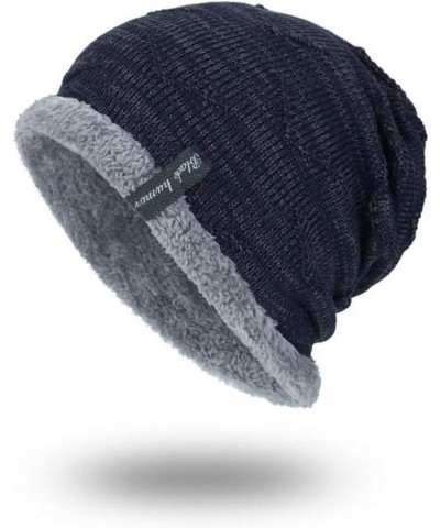 Cap Crochet Button Plush Cap Solid Stitching Hats Peaked Knit Outdoor Women Hats Goofy Hat 5-navy $13.24 Skullies & Beanies