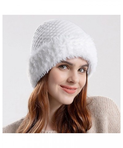 Knitted Plush Bowl Hat Outdoor Warm Earmuffs Women Thickened Cold Proof Fisherman Hat Wimple White $7.77 Skullies & Beanies