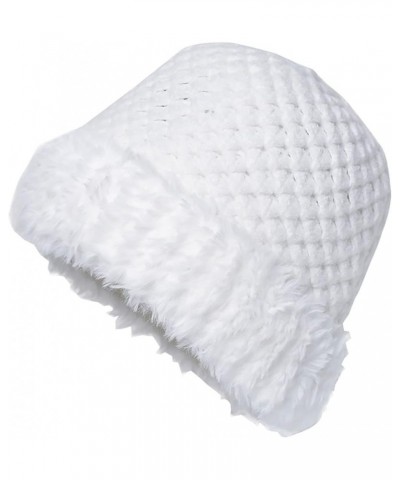 Knitted Plush Bowl Hat Outdoor Warm Earmuffs Women Thickened Cold Proof Fisherman Hat Wimple White $7.77 Skullies & Beanies