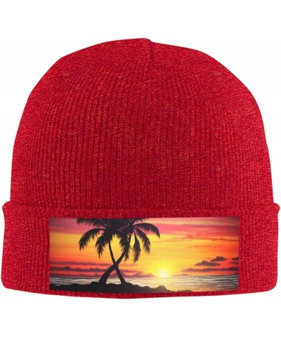 Tropical Palm Tree Print Knit Hat Winter Knit Hat for Men Women Red $10.98 Skullies & Beanies