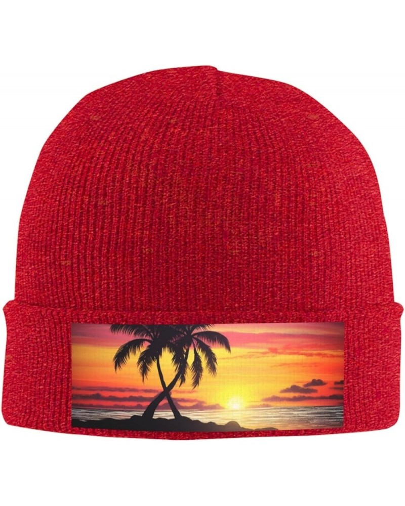 Tropical Palm Tree Print Knit Hat Winter Knit Hat for Men Women Red $10.98 Skullies & Beanies