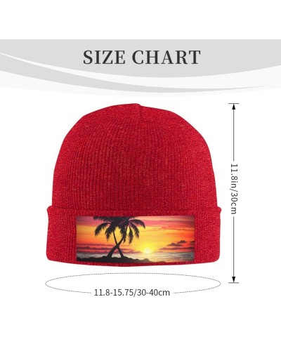 Tropical Palm Tree Print Knit Hat Winter Knit Hat for Men Women Red $10.98 Skullies & Beanies