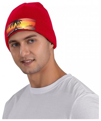 Tropical Palm Tree Print Knit Hat Winter Knit Hat for Men Women Red $10.98 Skullies & Beanies